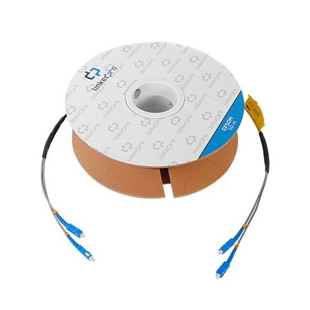 Carrete de Fibra Optica Monomodo con Conectores SC-SC Duplex Reforzada con Kevlar de 50 metros