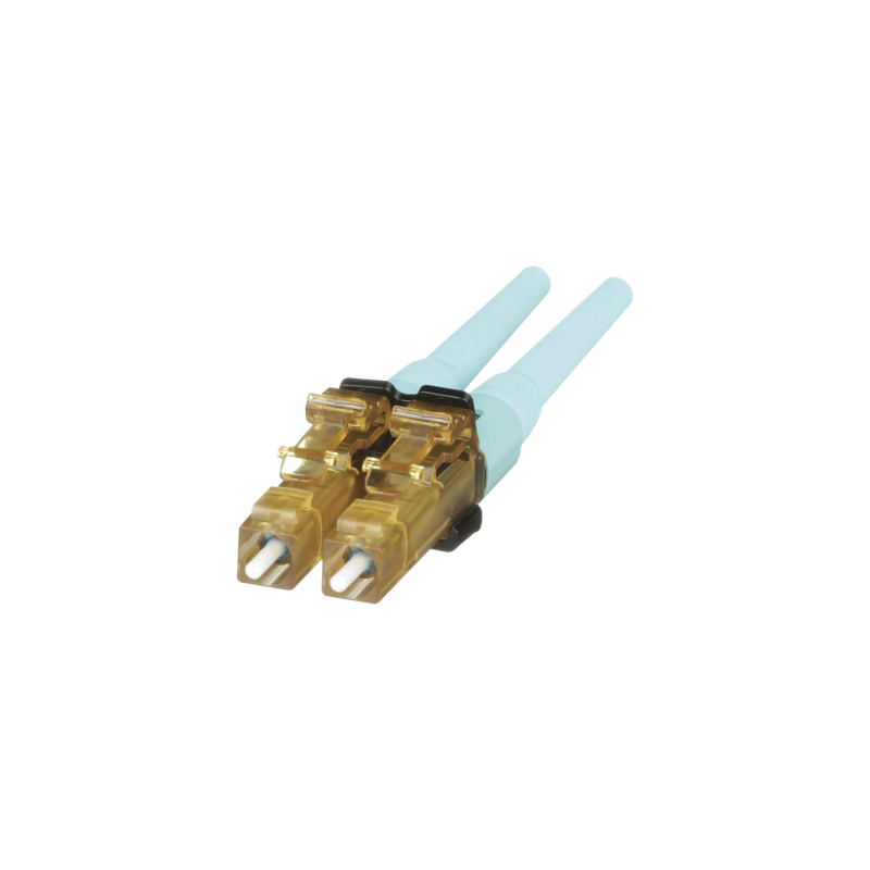 Conector de Fibra Optica LC Duplex OptiCam Multimodo 50/125 OM3/OM4 Pre-pulido Aqua