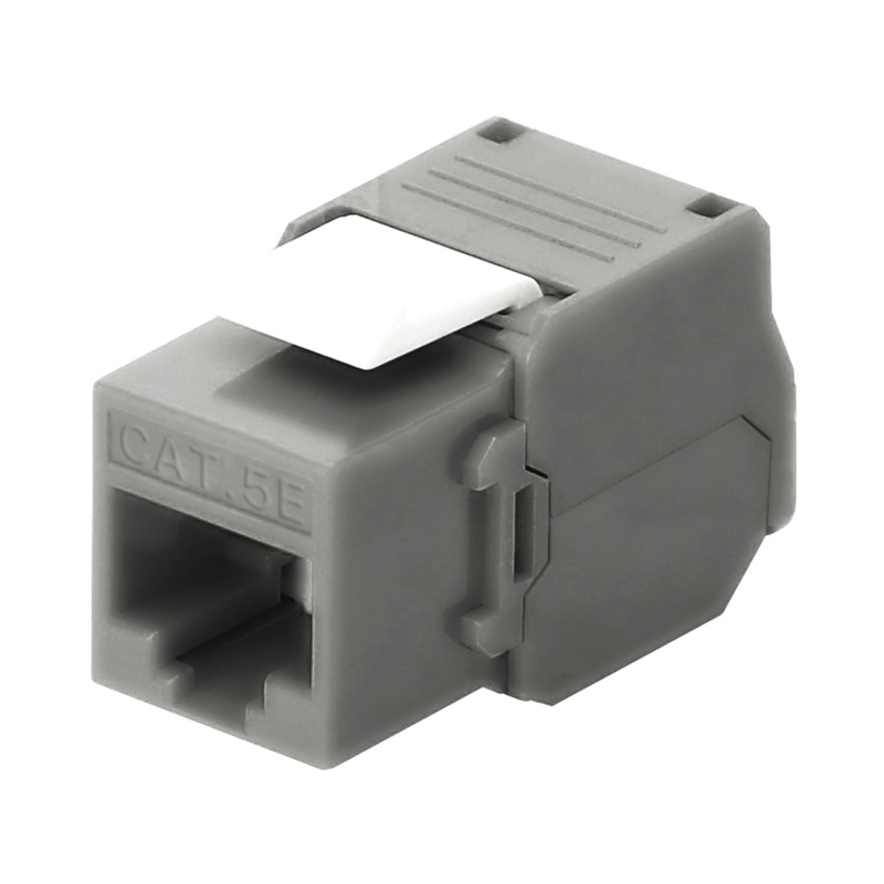 Conector Jack RJ45Keystone Cat5e (toolless) con terminacion en angulo 180° Gris