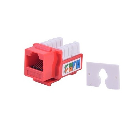 Conector Jack RJ45Keystone Cat5e con terminacion 110 (Punchdown) faceplate - Rojo