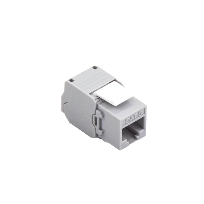 Conector Jack RJ45Keystone Cat6 (toolless) con terminacion en angulo 180° Gris