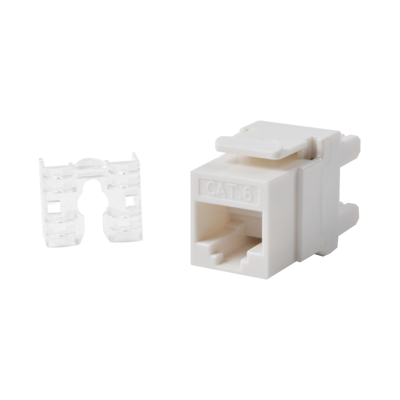 Conector Jack RJ45Keystone Cat6 con terminacion 110 (Punchdown) angulo 180° Blanco