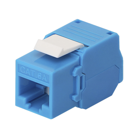 Conector Jack RJ45Keystone Cat6A (toolless) con terminacion en angulo 180° Azul