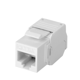 Conector Jack RJ45Keystone Cat6A (toolless) con terminacion en angulo 180° Blanco