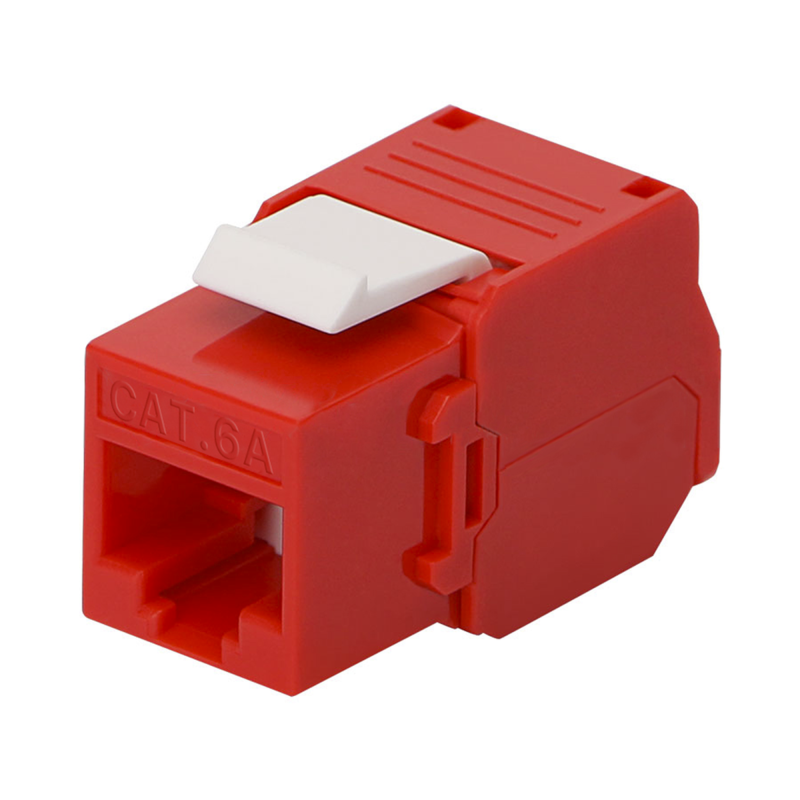 Conector Jack RJ45Keystone Cat6A (toolless) con terminacion en angulo 180° Rojo