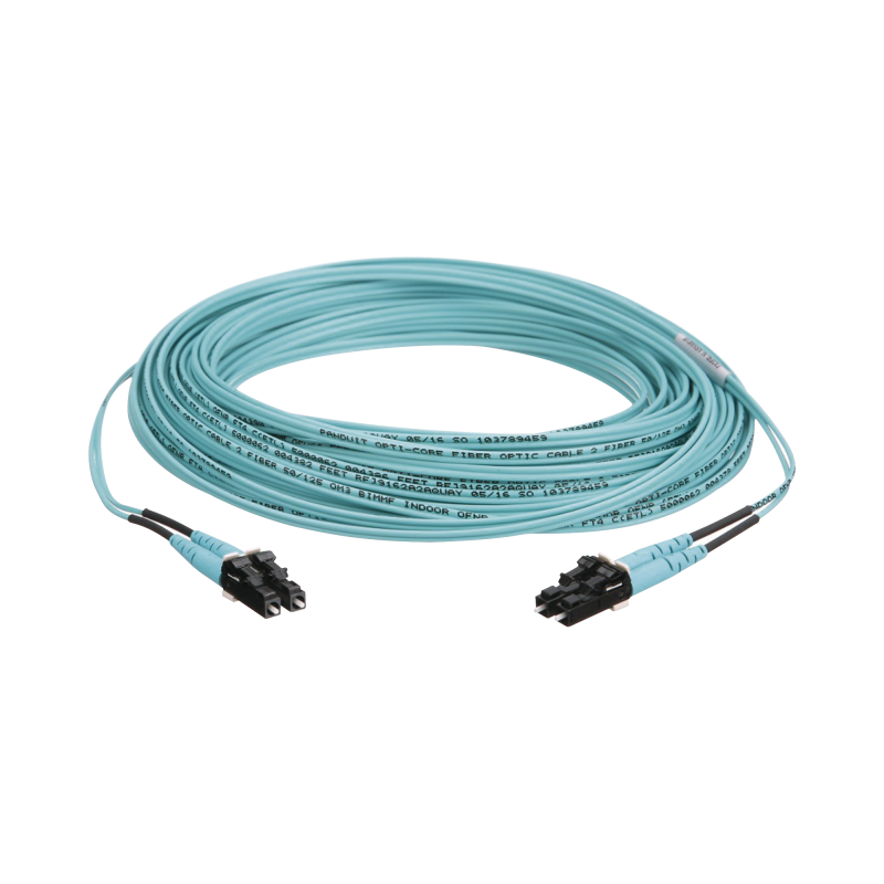 Jumper de Fibra Optica Multimodo 50/125 OM3 LC-LC Duplex OFNR (Riser) Aqua 10 Metros