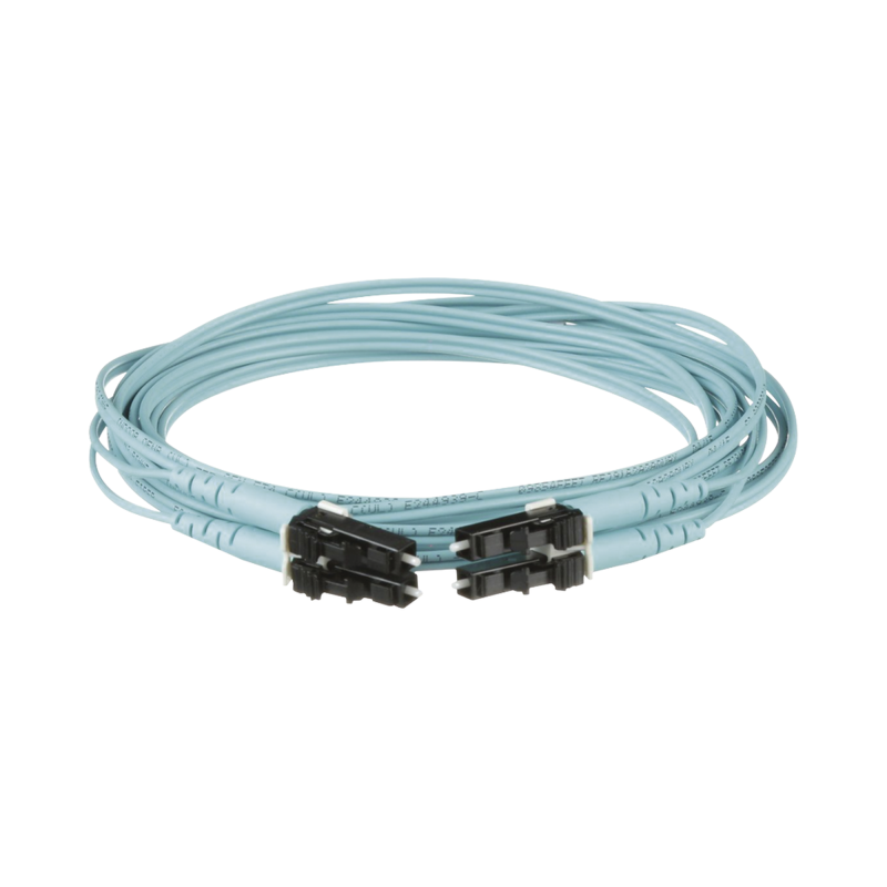 Jumper de Fibra Optica Multimodo 50/125 OM3 LC-LC Duplex OFNR (Riser) Aqua 4 Metros