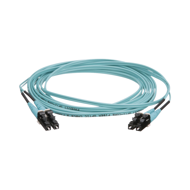 Jumper de Fibra Optica Multimodo 50/125 OM4 LC-LC Duplex OFNR (Riser) Aqua 10 Metros