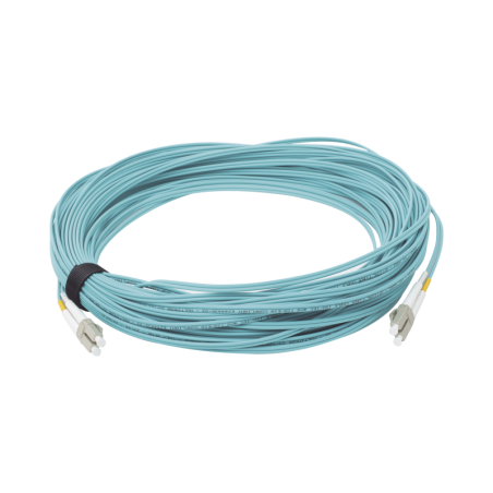 Jumper de Fibra Optica Multimodo 50/125 XGLO OM3 LC-LC Duplex OFNR Aqua 30 Metros