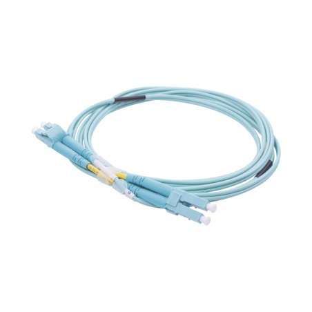 Jumper de Fibra Optica Multimodo OM3 50/125 LC-LC OFNR (Riser) 2.0 mm Duplex Aqua 2 metros