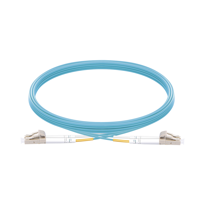 Jumper de Fibra Optica Multimodo OM3 50/125 LC-LC OFNR (Riser) 2.0 mm Duplex Aqua 5 metros