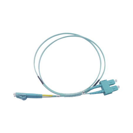 Jumper de Fibra Optica Multimodo OM3 50/125 LC-SC OFNR (Riser) 2.0 mm Duplex Aqua 1 metro