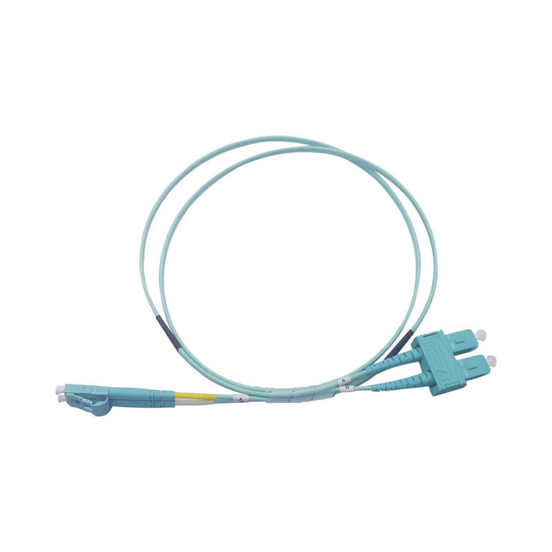 Jumper de Fibra Optica Multimodo OM3 50/125 LC-SC OFNR (Riser) 2.0 mm Duplex Aqua 2 metros