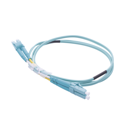 Jumper de Fibra Optica Multimodo OM4 50/125 LC-LC OFNR (Riser) 2.0 mm Duplex Aqua 1 metro