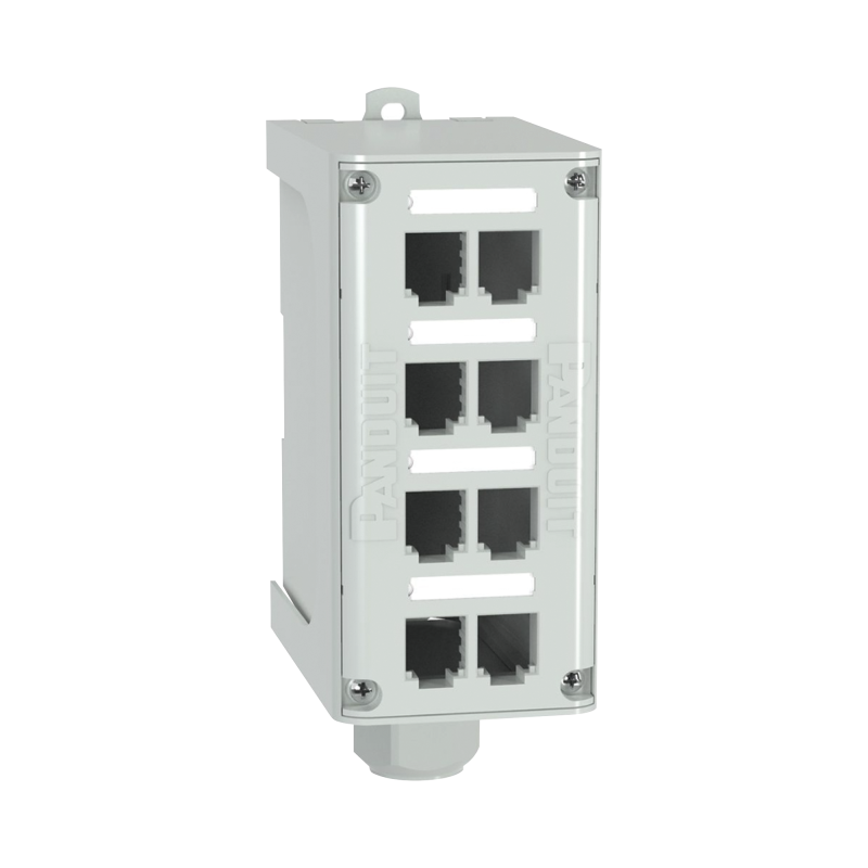 Panel Modular Fibra Optica de Inst en Riel DIN Stdde 35mm 8 Puertos Mini-Com Gris