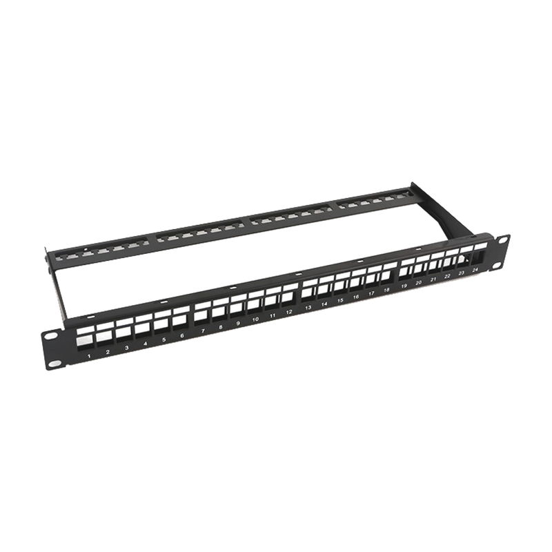 Patch panel modular sin blindaje de 24 puertos 1U con barra organizar cable