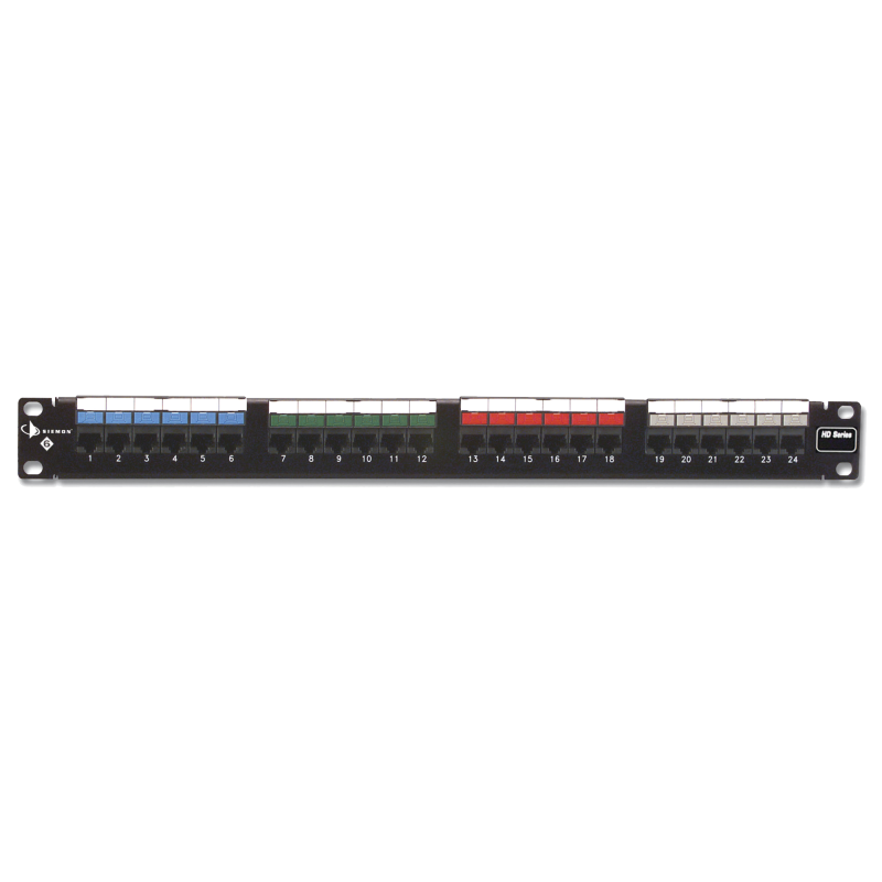 Patch Panel UTP HD6 de 24 puertos Precargado con Jacks Cat6 Plano 1UR