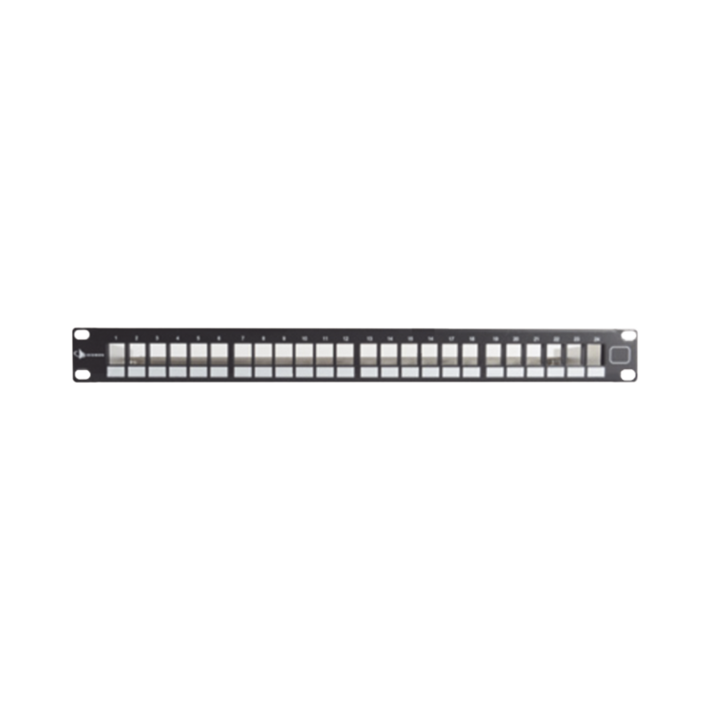 Patch Panel UTP Keystone de 24 puertos Modular (vacio)  Plano 1UR compatible con Jacks Keystone UTP Z-MAX y MAX