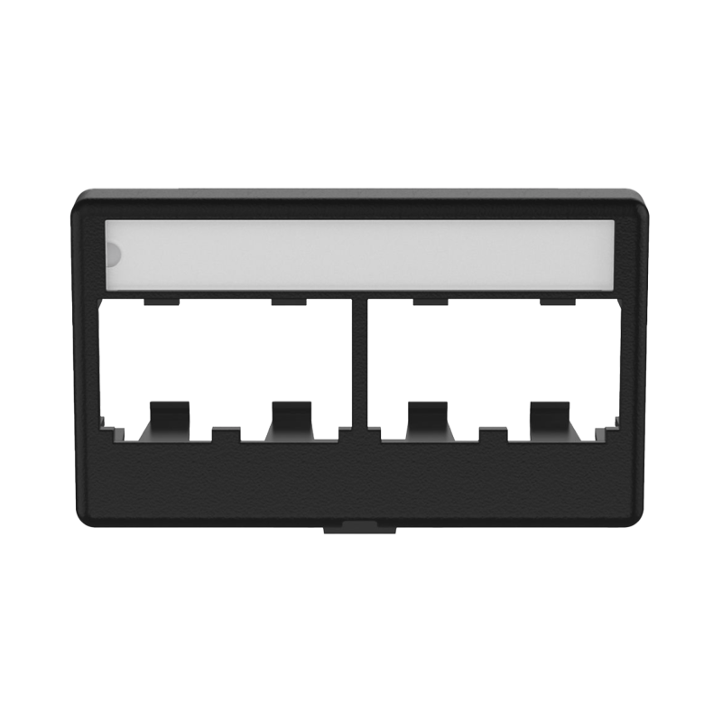 Placa de Mobiliario Modular Estandar Salidas 4 Puertos Mini-Com Con Espacio Etiquetas Negro