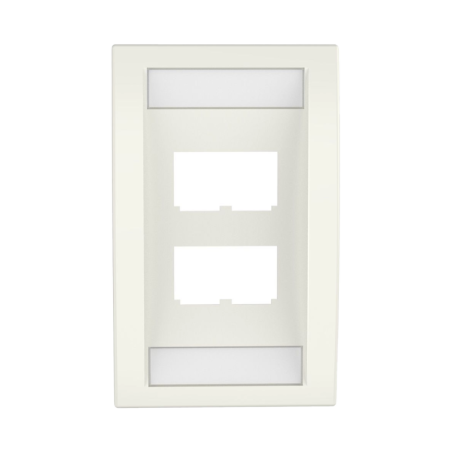 Placa de Pared Vertical Ejecutiva Salida 4 Puertos Mini-Com Con Espacios Etiquetas Blanco Mate