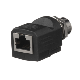 Adaptador IndustrialNetode M12 D-Code a Rj45 Uso en Redes Industriales Proteccion IP20 en RJ45 e IP68 en M12 Negro