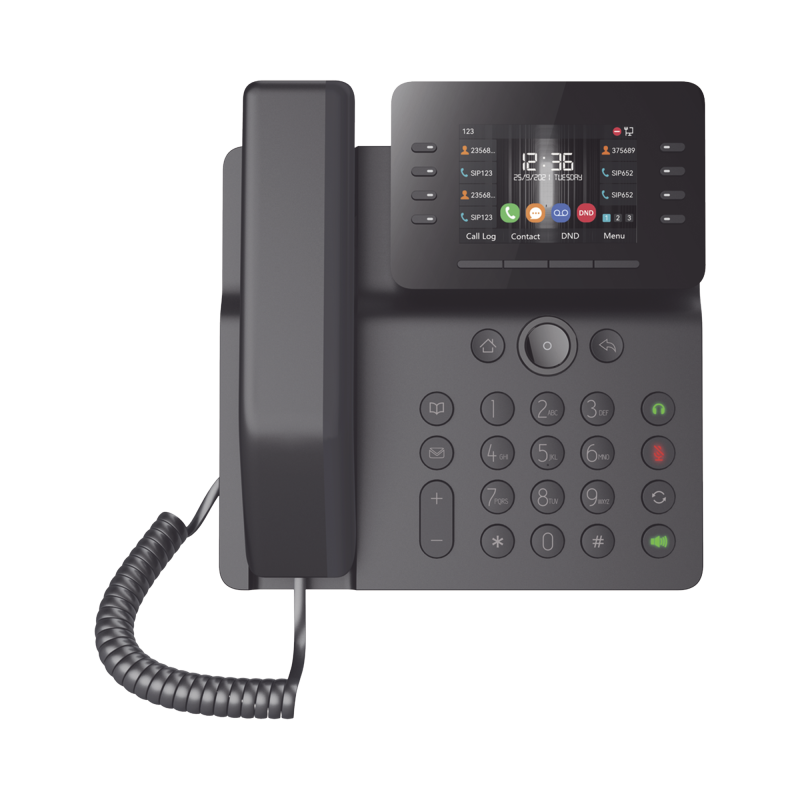 Telefono IP Empresarial Esencial WiFi BT,, 12 lineas SIP, pantalla a color 3.5", PoE, puertos Gigabit, conferencia local de 6 vi