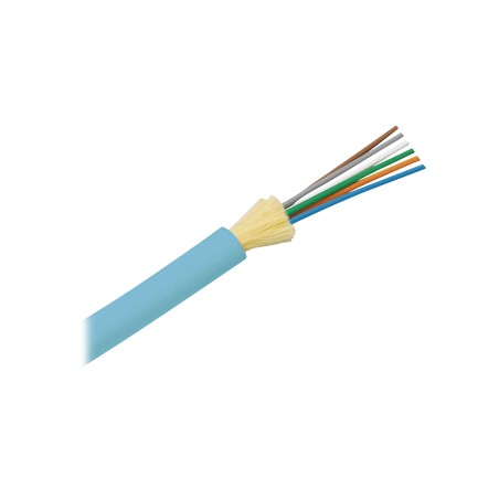 Cable de Fibra Óptica de 6 hilos, Multimodo OM4 50/125 Optimizada, Interior, Tight Buffer 900um, Dieléctrica OFNR (Riser), 1mts