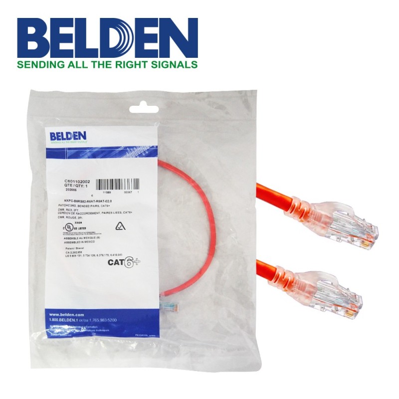 Cable Patch Cord UTP Belden Cat6 c601102002 0.6mts rojo