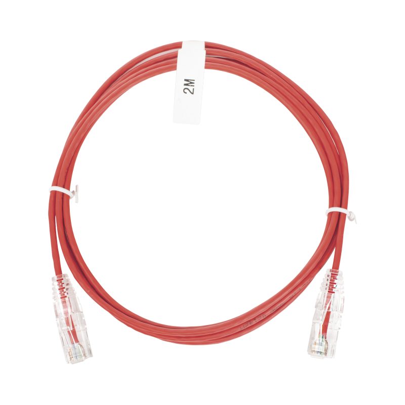 Cable de Parcheo Slim UTP Cat6 - 2 m Rojo Diametro Reducido (28 AWG)