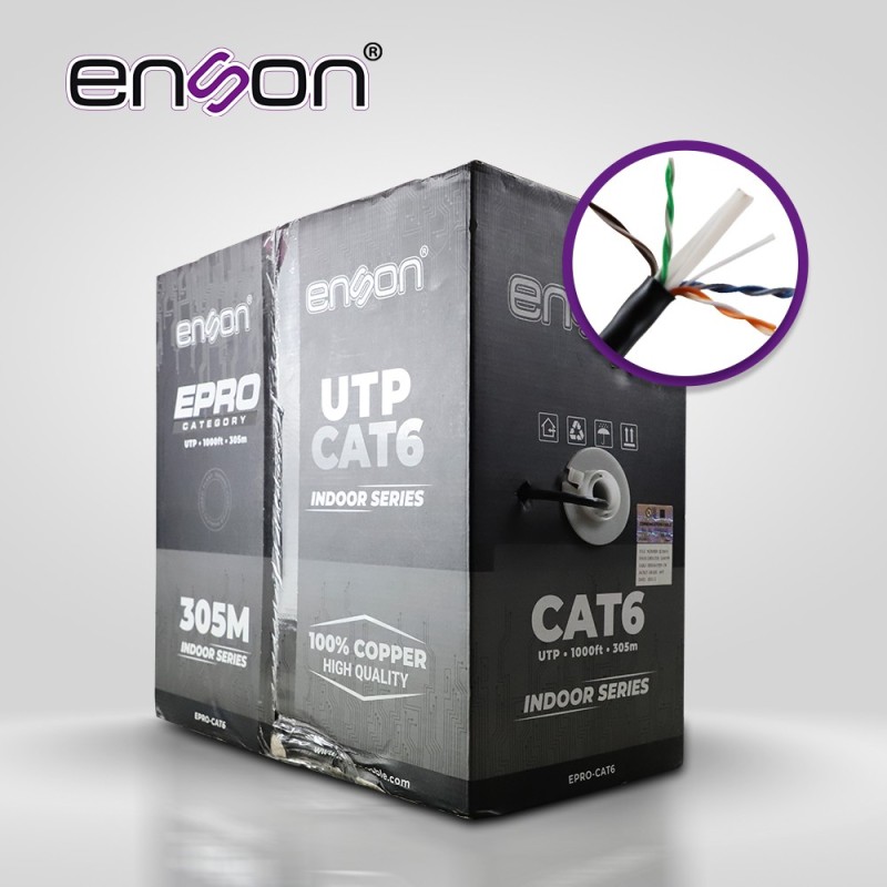 Cable utp cat6 enson epro-cat6 forro pvc 4 pares calibre 23 awg 100% c