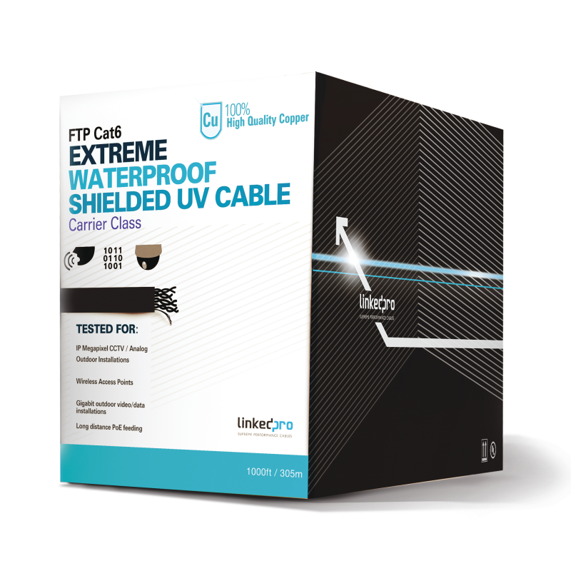 Bobina de Cable 305 Metros Cat6+ CALIBRE 23 Climas EXTREMOS negro sin blindar Ext.