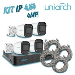 Kit 4x4 uniarch ip exterior bullet 4mp incluye 1 nvr poe 4ptos + 4 cam