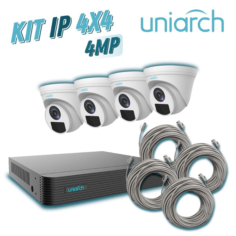 Kit 4x4 uniarch ip turret interior / exterior 4mp 1080p incluye 1 nvr