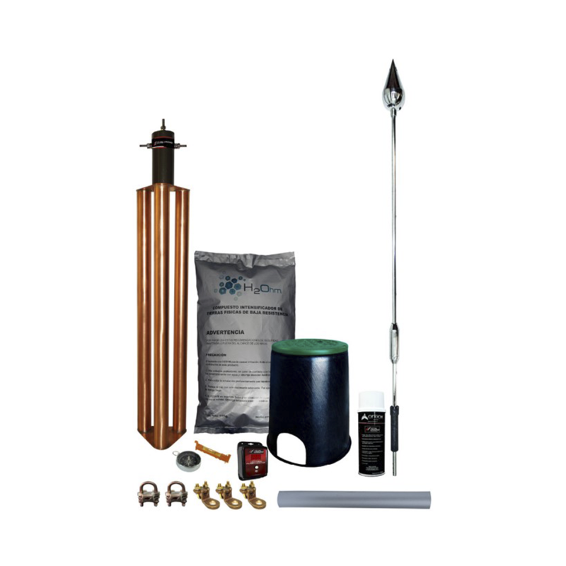 Kit pararrayo con punta piezoelectrica de aluminio contador de descargas  y accesorios de instalacion