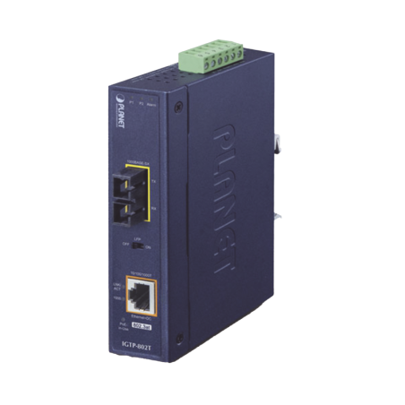 Convertidor de medios industrial PoE+ 1000BASE-SX a 10/100/1000BASE-T 802.3at SCMM -550 m