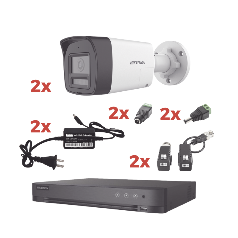 Kit Audio Bidireccional TurboHD 1080p / DVR 4 Canales / 2 Camaras Bala ExteriorBocina y Mic. Int. / 2 Fuentes de Poder / Accesor