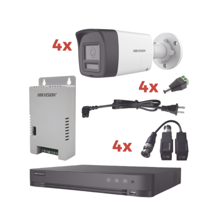 Kit Audio Bidireccional TurboHD 1080p / DVR 4 Canales / 4 Camaras Bala ExteriorBocina y Mic. Int. / 1 Fuente de Poder / Accesori