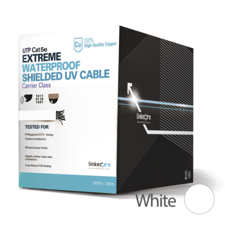 Bobina de Cable de 305 m Cat5e Ext sin blindar blanco UL  redes de datos.