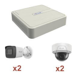 Kit IP 1080p 2 MP / NVR de 4 Canales4 PtosPoE / 2 Camaras IP Bala para Exterior / 2 Camaras IP Domo para Exterior