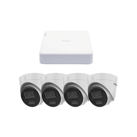 Kit IP 1080p 2 MP / NVR de 4 Canales4 PtosPoE / 4 Camaras IP Camara TurretMic. Int. / ColorVu y ACUSENSE Lite