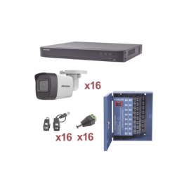 KIT TurboHD 1080p / DVR 16 Canales / 16 Camaras Bala exterior 2.8 mm / Transceptores / Conectores / Fuente de Poder Profesional