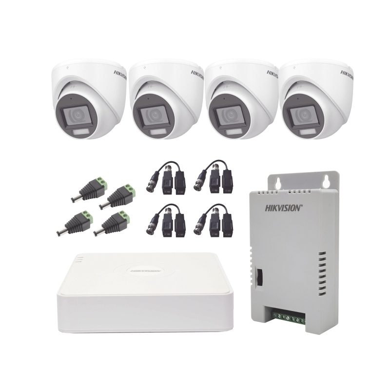 KIT TurboHD 1080p / DVR 4 CanalesCoaxitron / 4 CamarasMicrofono y 106° Vision/ luz blanca + IR vision nocturna / Transceptores /