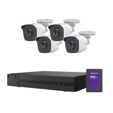 KIT TurboHD 1080p + SSD de 1 TB 1024 GB / DVR 4 canales / 4 Camaras Bala de Metal / Fuente de Poder / Accesorios de Instalacion