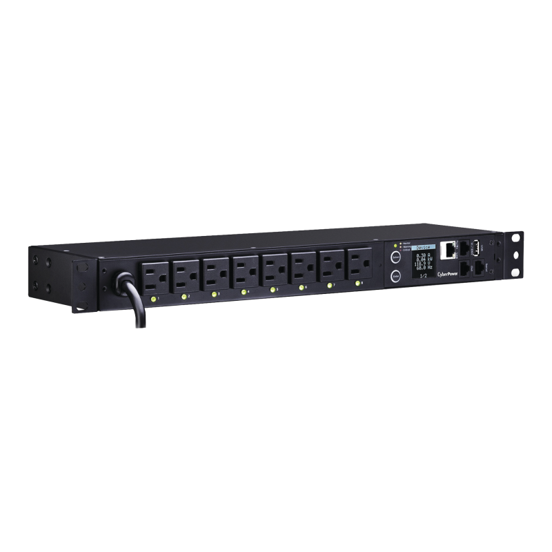 PDU Switchable por Toma Para Distribucion de Energia Entrada 120 Vca NEMA 5-15P Con 8 Salidas NEMA 5-15R Horizontal 19in 1U