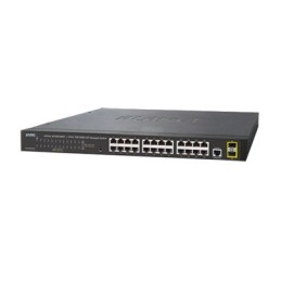 Switch Administrable Capa 2 de 24 Puertos Gigabit 10/100/1000T 2 Puertos SFP 100/1000X  Cuenta con una Interfaz de Consola