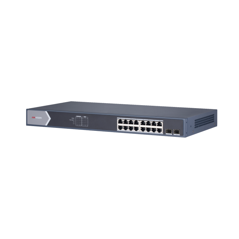 Switch Gigabit PoE+ / Administrable / 16 Ptos1000 Mbps PoE+ / 2 PtosSFP / Configuracion Remota desde Hik-ParnerPro / PoE has