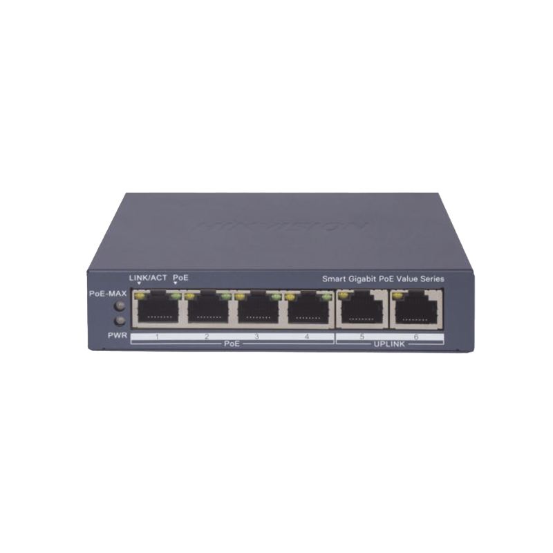 Switch Gigabit PoE+ / Administrable / 4 Ptos1000 Mbps PoE+ / 2 Ptos1000 Mbps Uplink / Configuracion Nube Hik-PartnerPro / Mo