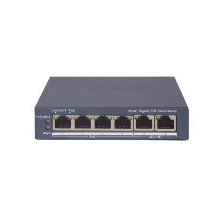 Switch Gigabit PoE+ / Administrable / 4 Ptos1000 Mbps PoE+ / 2 Ptos1000 Mbps Uplink / Configuracion Nube Hik-PartnerPro / Mo