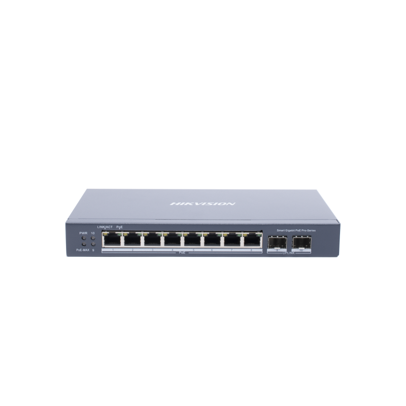 Switch Gigabit PoE+ / Administrable / 8 PtosGigabit PoE+ / 2 PtosSFP / Configuracion Remota desde Hik-PartnerPro / PoE Hasta