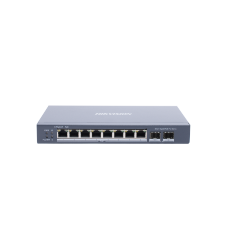 Switch Gigabit PoE+ / Administrable / 8 PtosGigabit PoE+ / 2 PtosSFP / Configuracion Remota desde Hik-PartnerPro / PoE Hasta